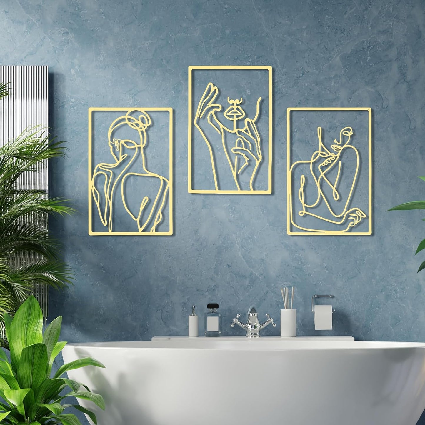 6 Pcs Metal Wall Decor Metal Abstract Woman Wall Art Modern Decor Aesthetic Hanging Art Large Single Line Wall Sculpture for Home Bedroom Living Room (Gold)