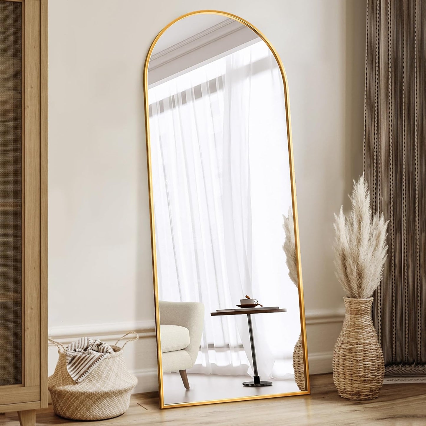 Arched Full Length Mirror, 58"X18" Arched Floor Mirror, Glassless Mirror Full Length with Stand, Floor Mirror Freestanding, Wall Mounted Mirror for Bedroom Living Room, Gold