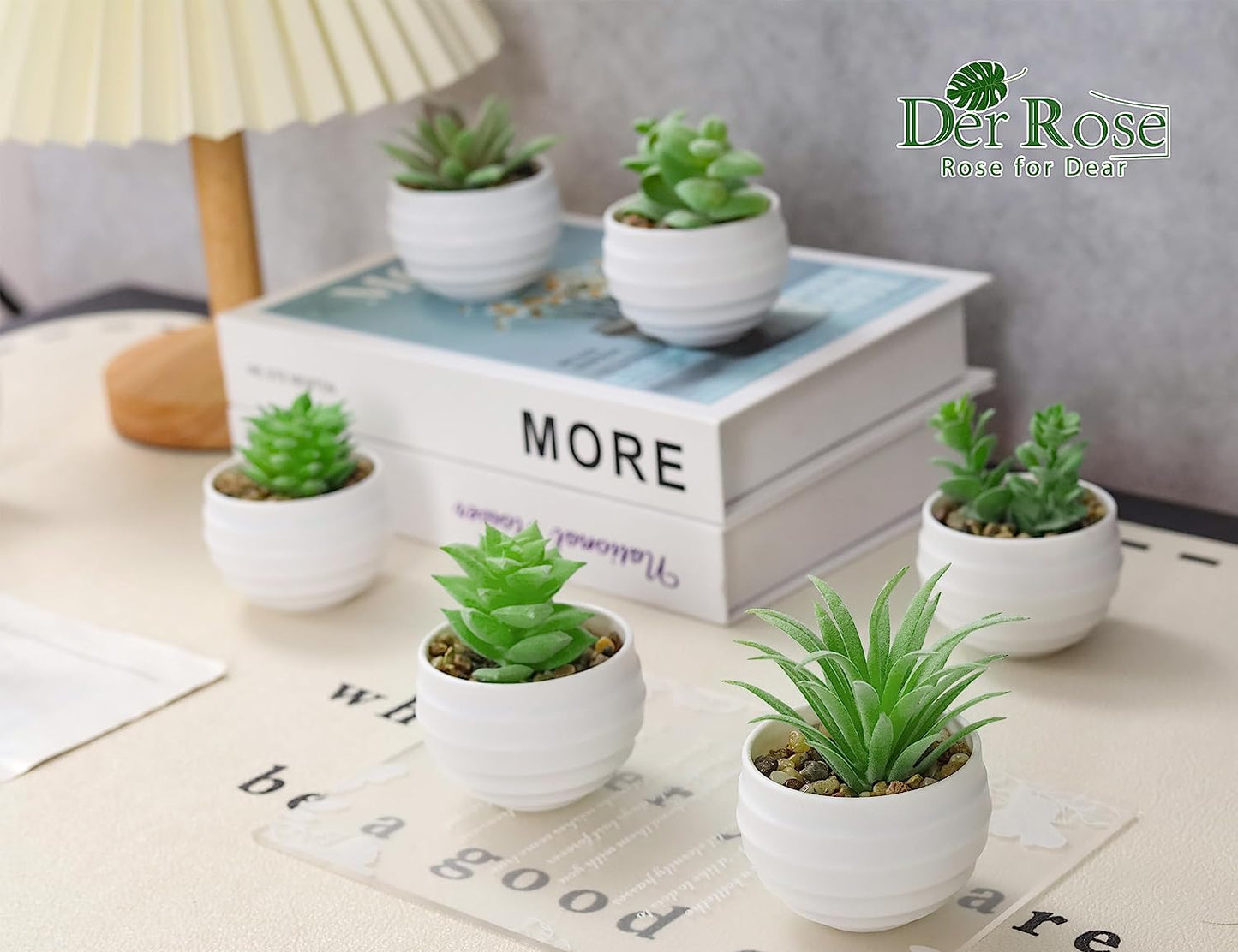 Set of 6 Succulents Plants Artificial in Pots Small Fake Plants for Bedroom Aesthetic Living Room Office Shelf Bathroom Decor
