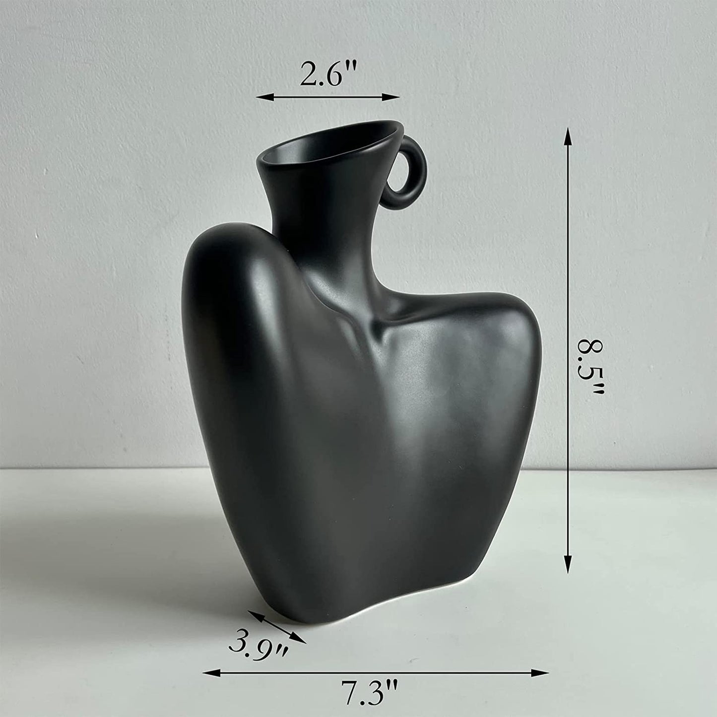 Minimalist Small Ceramic Flower Vase Black Body Statue for Home Decor