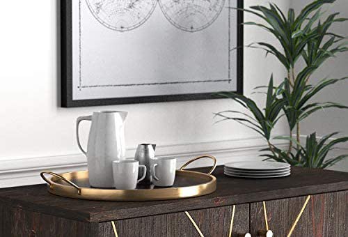 Amazon Brand – Rivet Contemporary Decorative round Metal Serving Tray with Handles, 17.5-Inch, Black and Gold