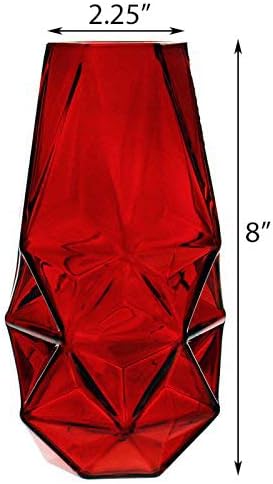 Glass Geometric Vase, Prism Vase, Honeycomb Vase (H-8", Open 2.25", 1PC) Red Glass Vase with a Red Coating, Carnivorous Plants Container, Hexagon Design