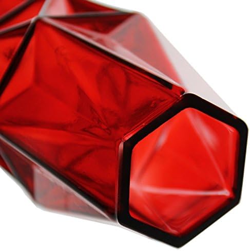 Glass Geometric Vase, Prism Vase, Honeycomb Vase (H-8", Open 2.25", 1PC) Red Glass Vase with a Red Coating, Carnivorous Plants Container, Hexagon Design
