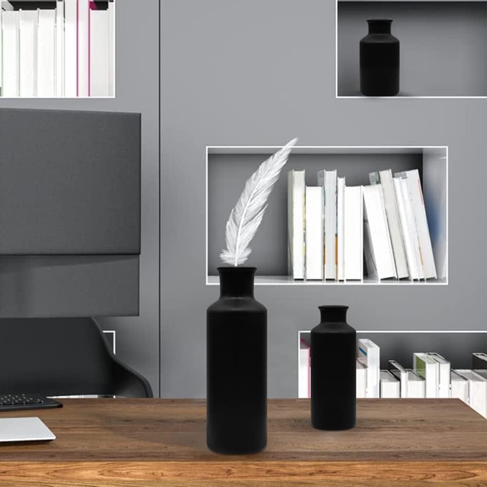 Matte Black Ceramic Vase Set, 3 Small Rustic Decorative Vases for Modern Farmhouse Office Home Decor, Living Room Centerpieces Decoration, Flower Vases for Table Mantel Entryway Shelves Decor