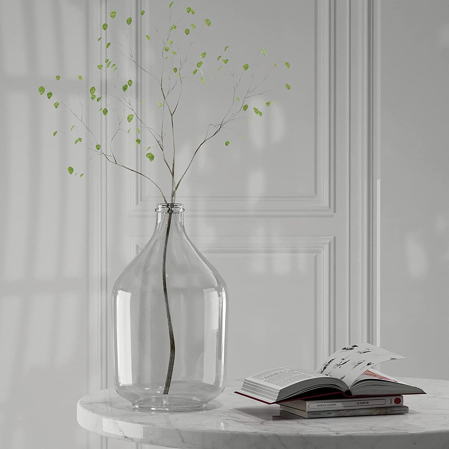 Clear Glass Vase for Decor, Big Belly Bubble Flower Bottle for Home Countertop, Shelf, Centerpiece and Shelf Decoration(9X9X15 In)