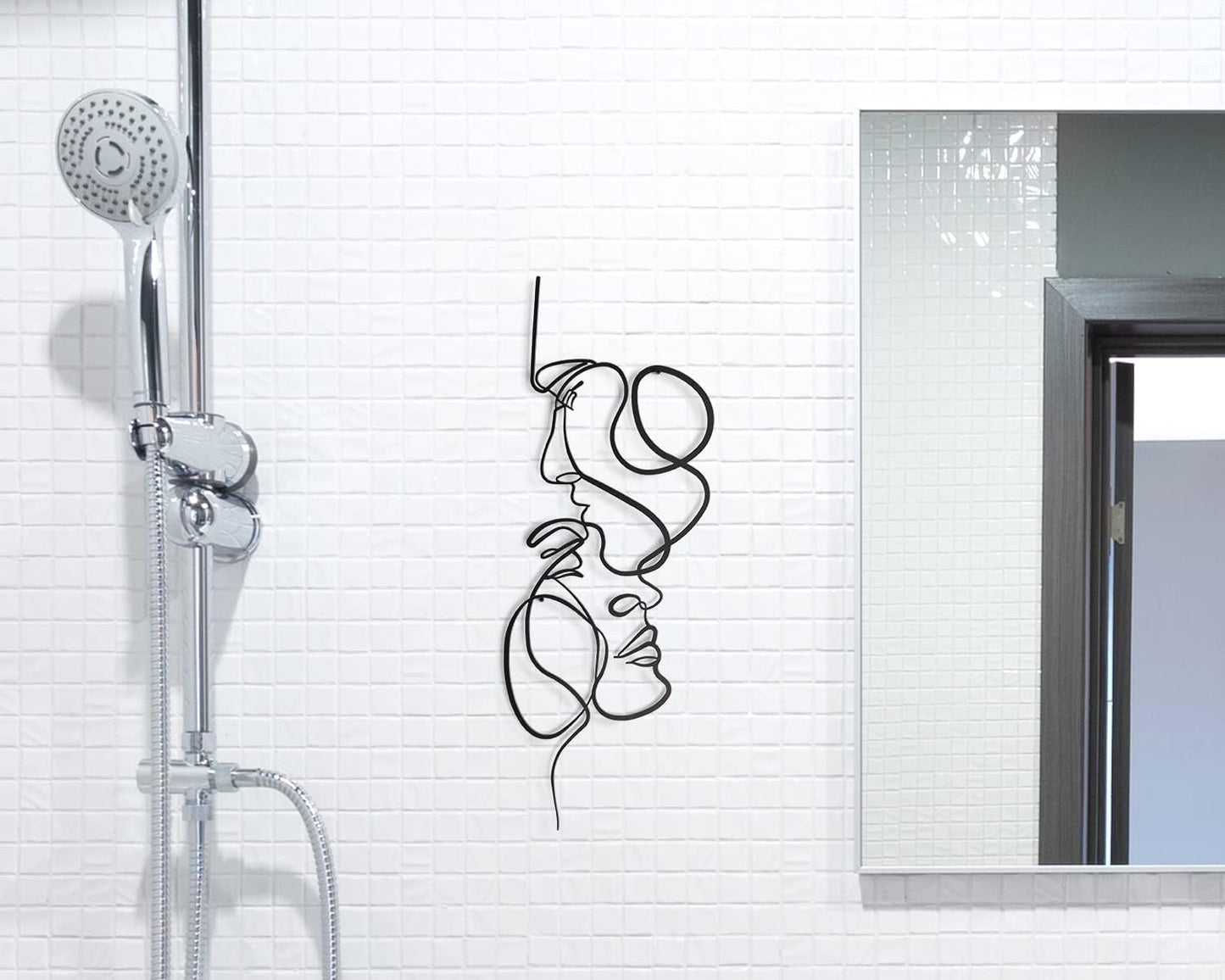Metal Wall Art for Bedroom Minimalist Design Wall Sculptures Decor Lovers Kissing Line Artwork Home Living Room Bathroom Decorative (Black, 7" X 20")
