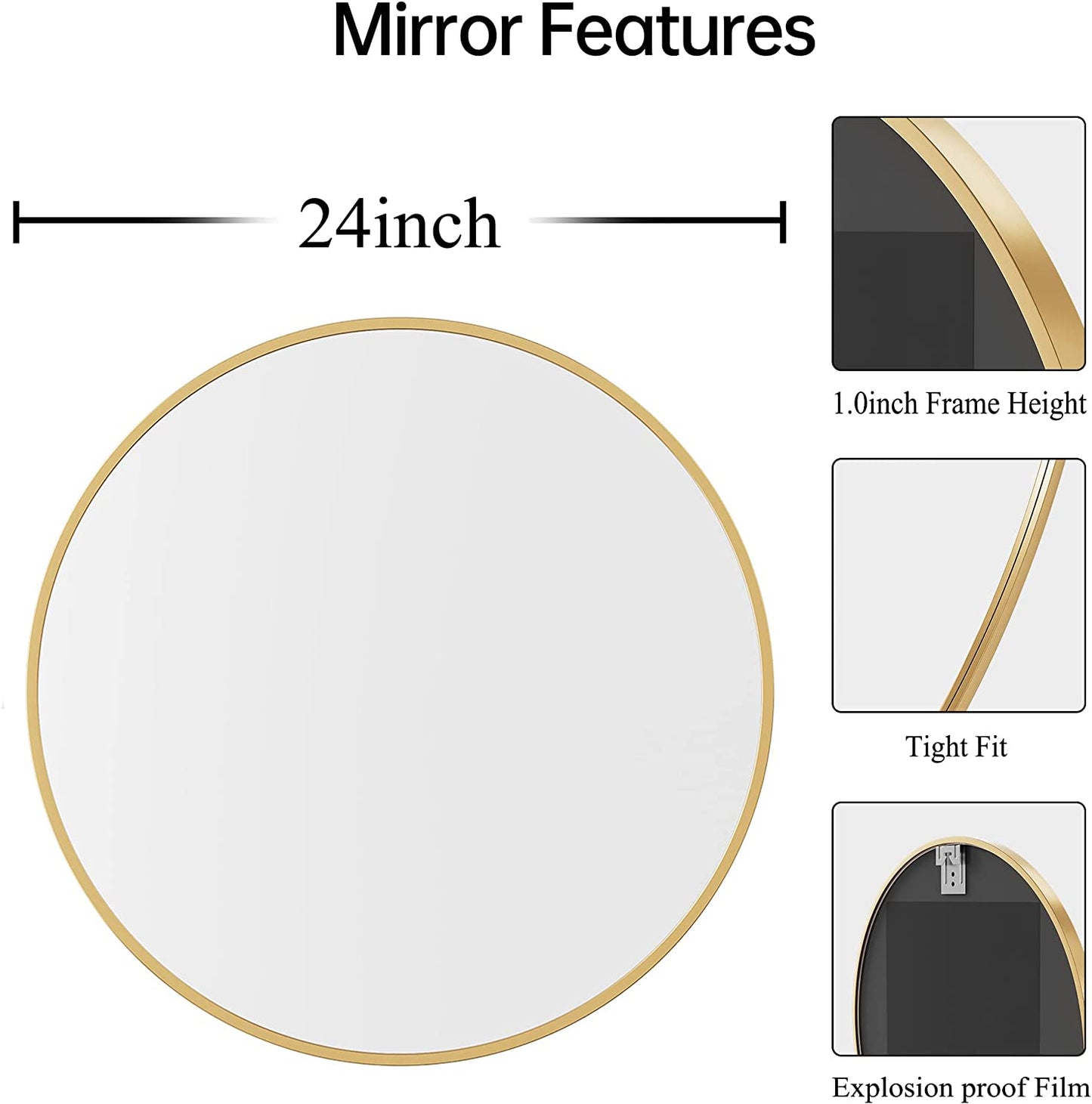 24 Inch round Mirror Gold Circle Wall Mirror Bathroom Vanity Mirror Brushed Gold Metal Frame Mirror Modern Circular Mirror for Entryway Living Room Bedroom