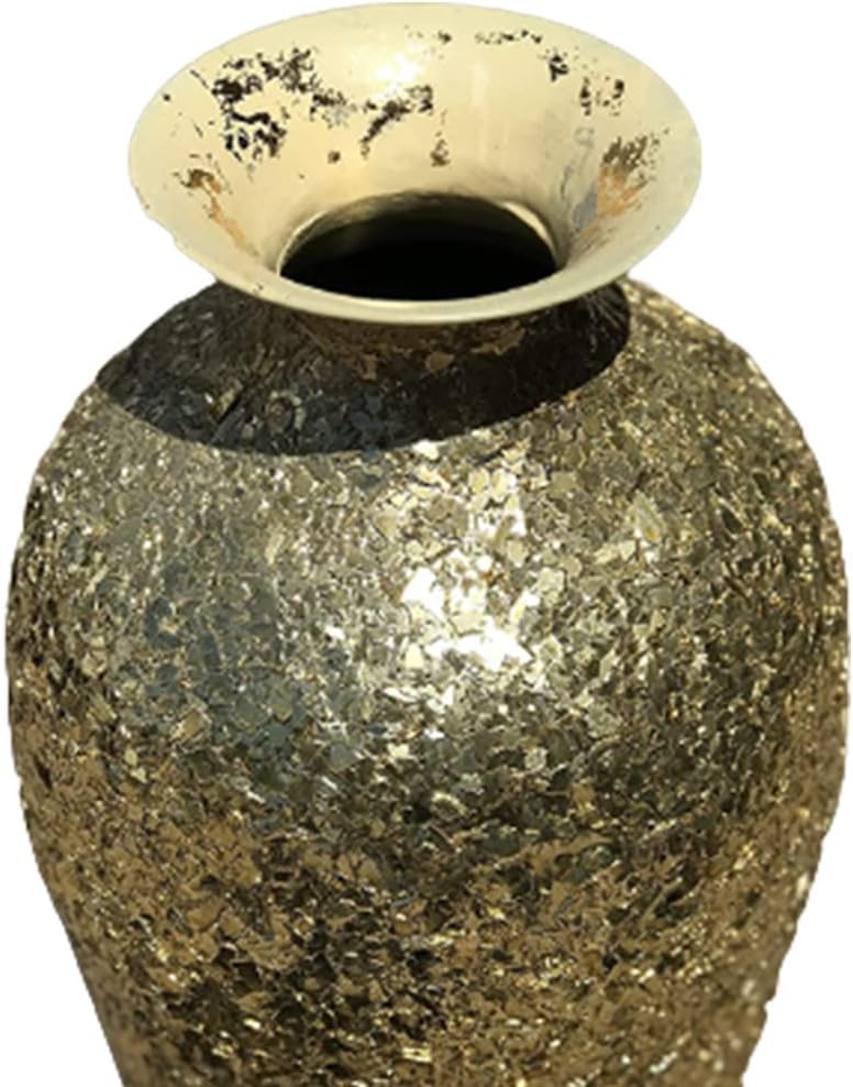 Floor Vase, Mosaic Vase, 20” Tall Vase, Decorative Vase -Artisan Metal Accent Vase with Sparkling Metallic Glass Flake Overlay