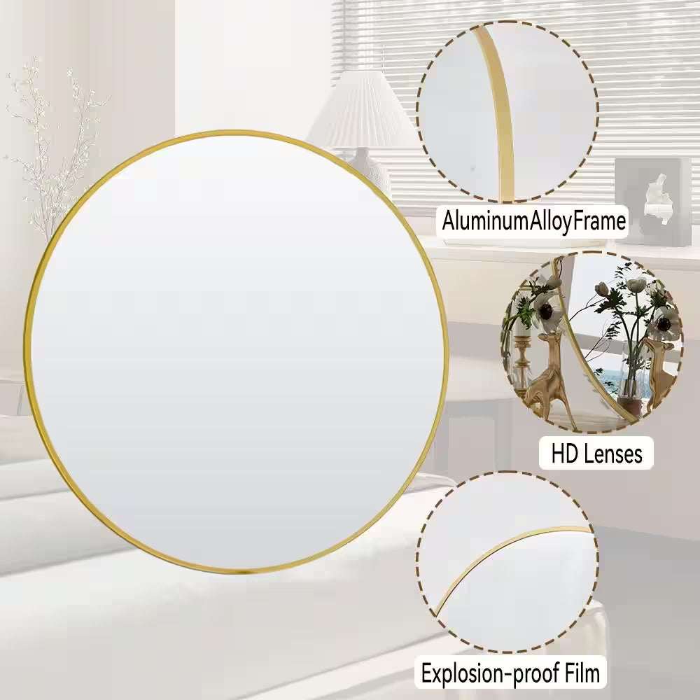 24 In. W X 24 In. H round Aluminum Alloy Framed Gold Wall Mirror