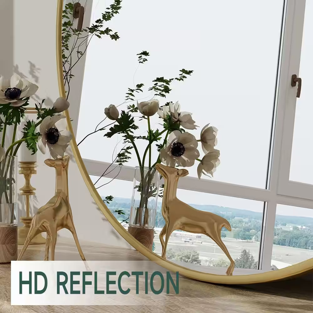 24 In. W X 24 In. H round Aluminum Alloy Framed Gold Wall Mirror