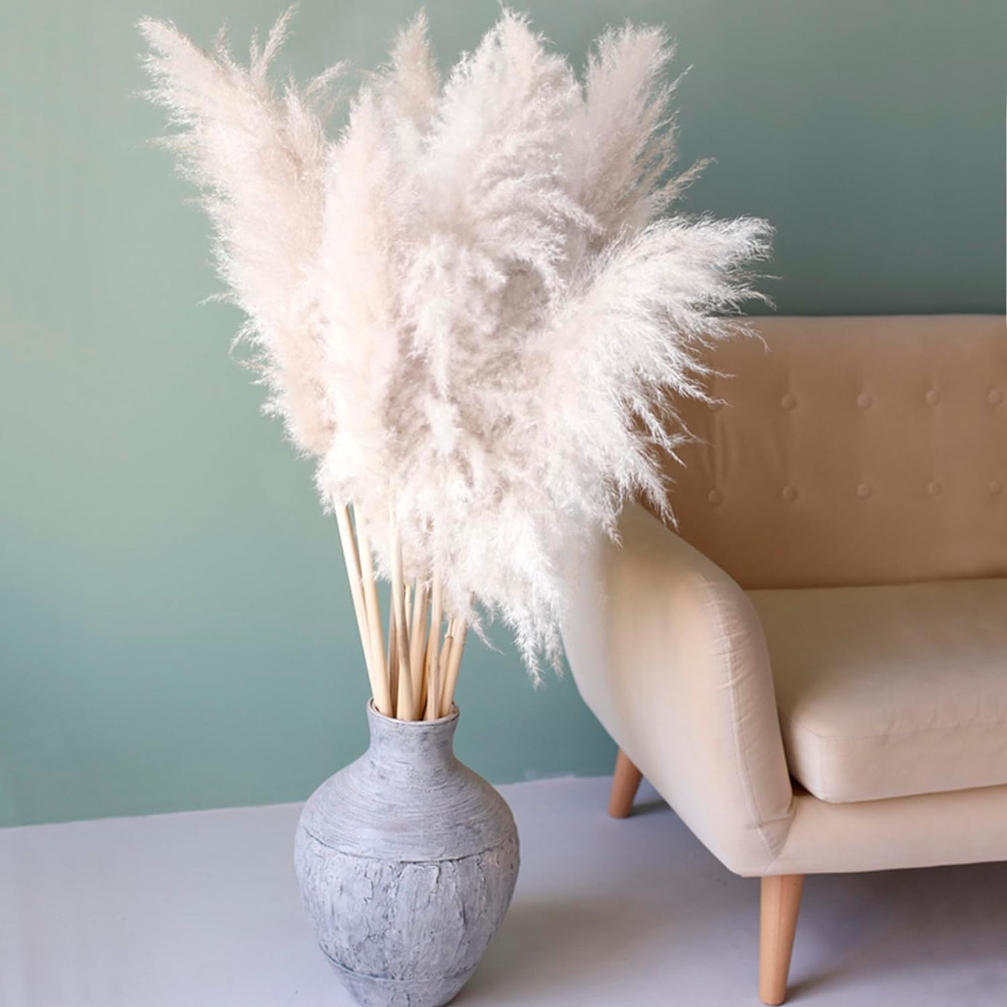 7Pcs 40'' White Natural Dried Pampas Grass - Elegant Fluffy Pampas Grass for Floor Vase - White Pampas Grass Decor Tall - Boho Wedding Decor - Boho Home Decor Dried Flowers