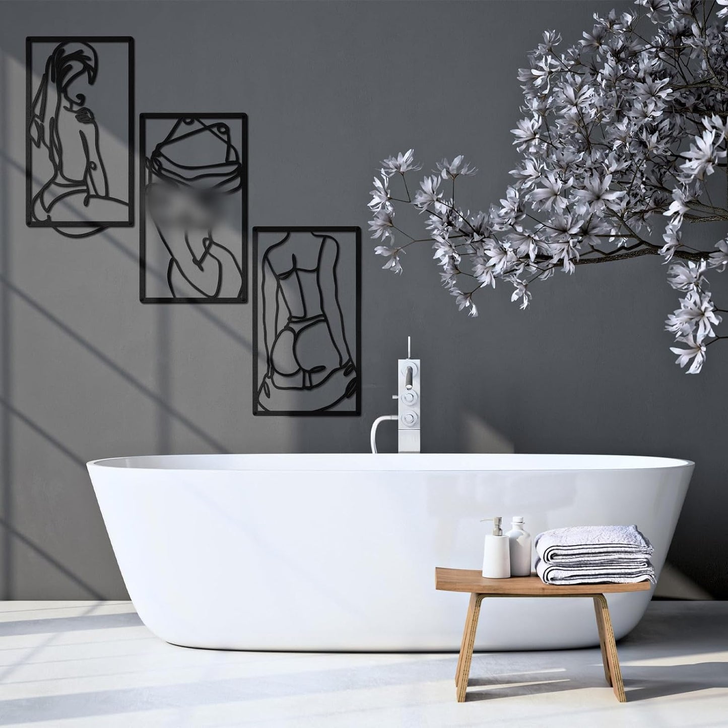 3 Pcs Modern Minimalist Wall Decor Abstract Line Art Wall Decor Woman Body Shape Art Print Decor Line Drawing Metal Wall Art for Living Room Bedroom Wall (Black,Classic Style)