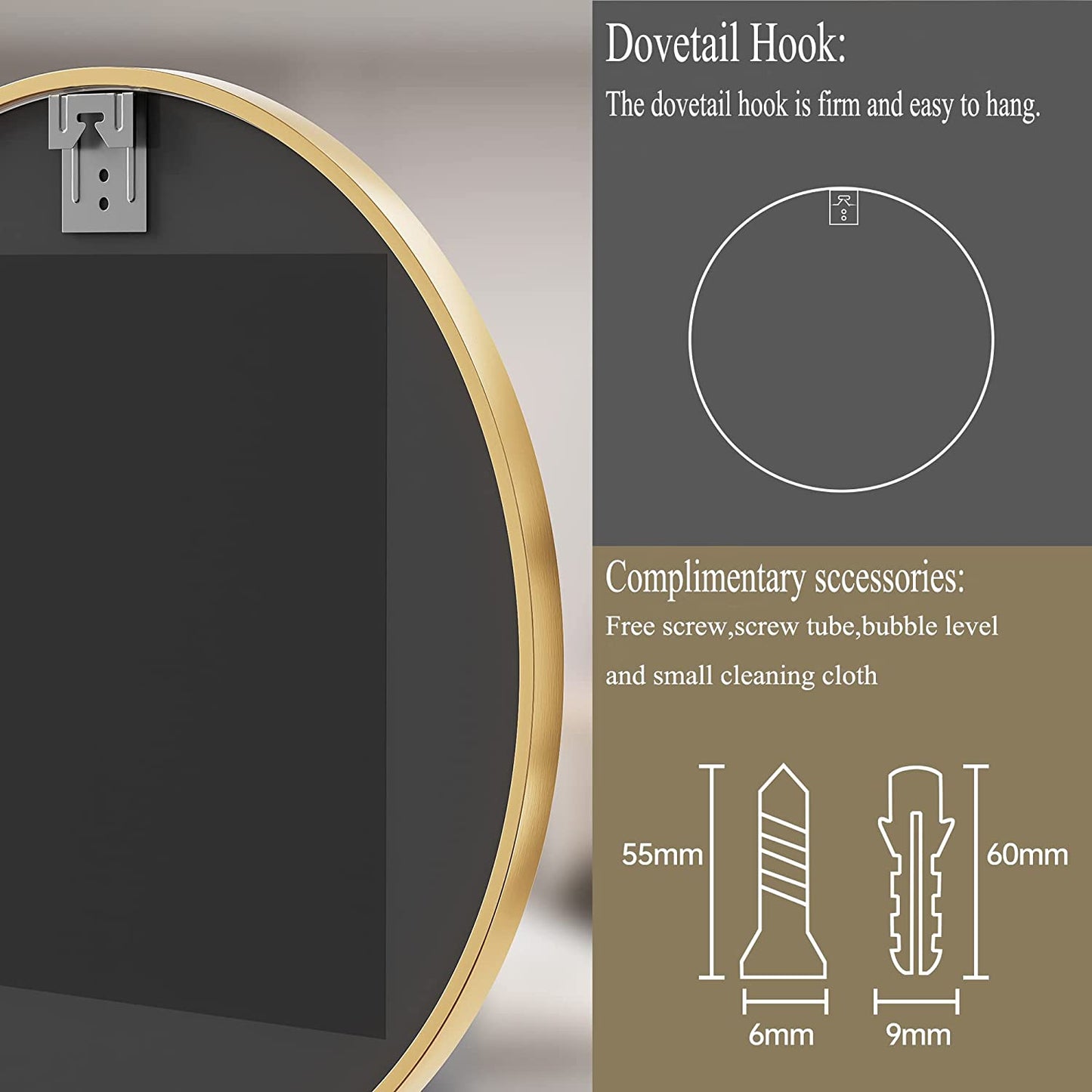 24 Inch round Mirror Gold Circle Wall Mirror Bathroom Vanity Mirror Brushed Gold Metal Frame Mirror Modern Circular Mirror for Entryway Living Room Bedroom