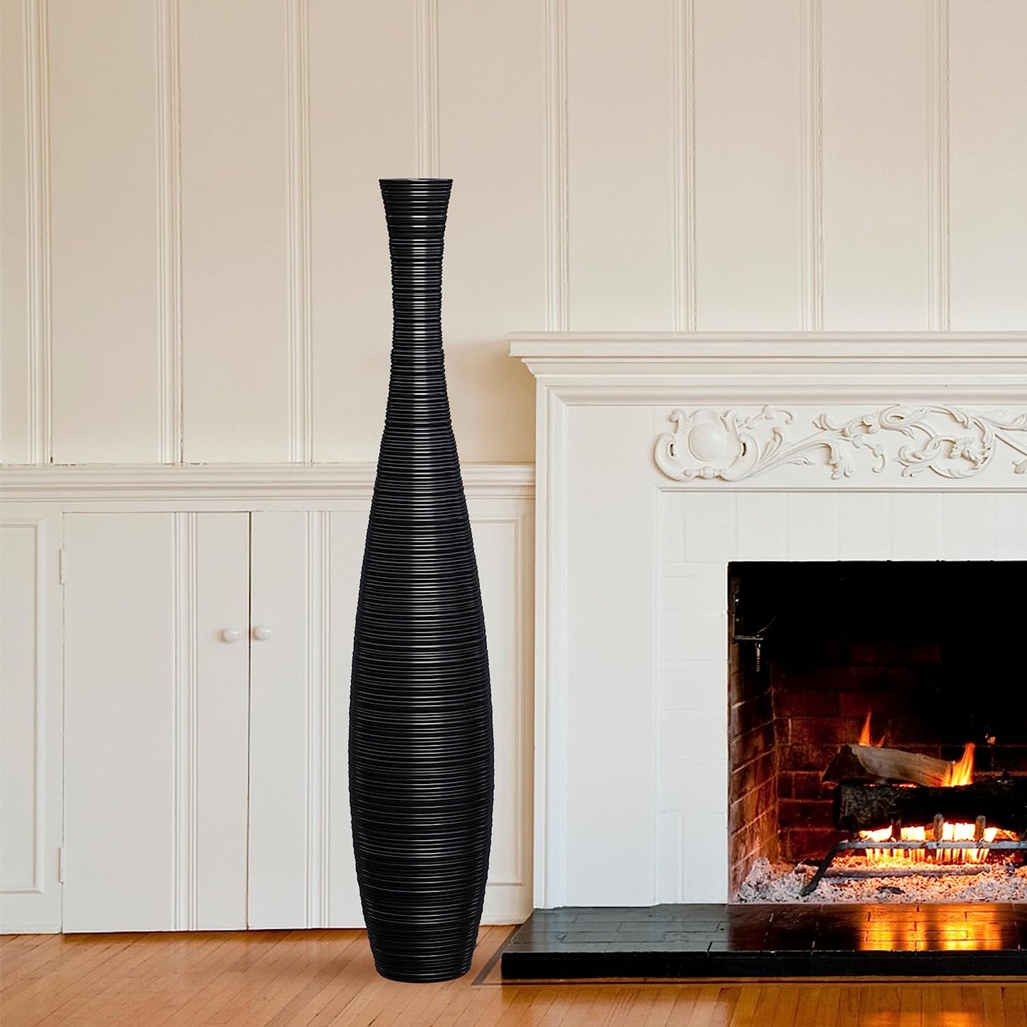 Tall Floor Vase, Large Resin Floor Vase, Sturdy, Luxury, Textured, Vessel for Decorative Branches Dried Flowers, 27.5 Inches Tall Vase for Decor, Black