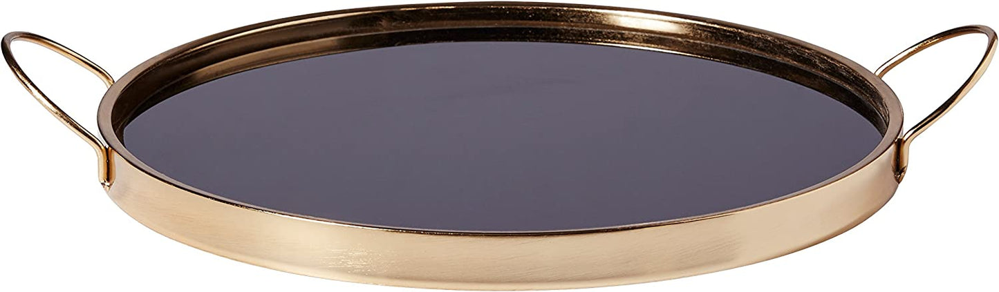 Amazon Brand – Rivet Contemporary Decorative round Metal Serving Tray with Handles, 17.5-Inch, Black and Gold
