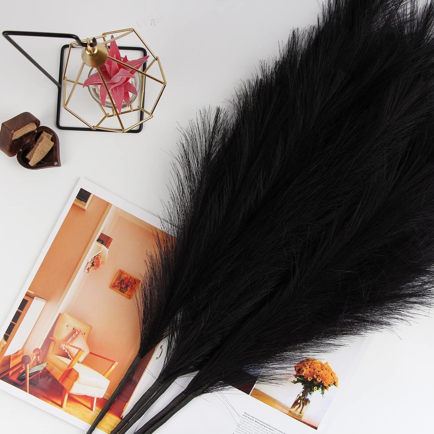 7-Pcs 38"/3.1FT Faux Pampas Grass Large Tall Fluffy Artificial Fake Flower Boho Decor Bulrush Reed Grass for Vase Filler Farmhouse Home Wedding Decor (Black)