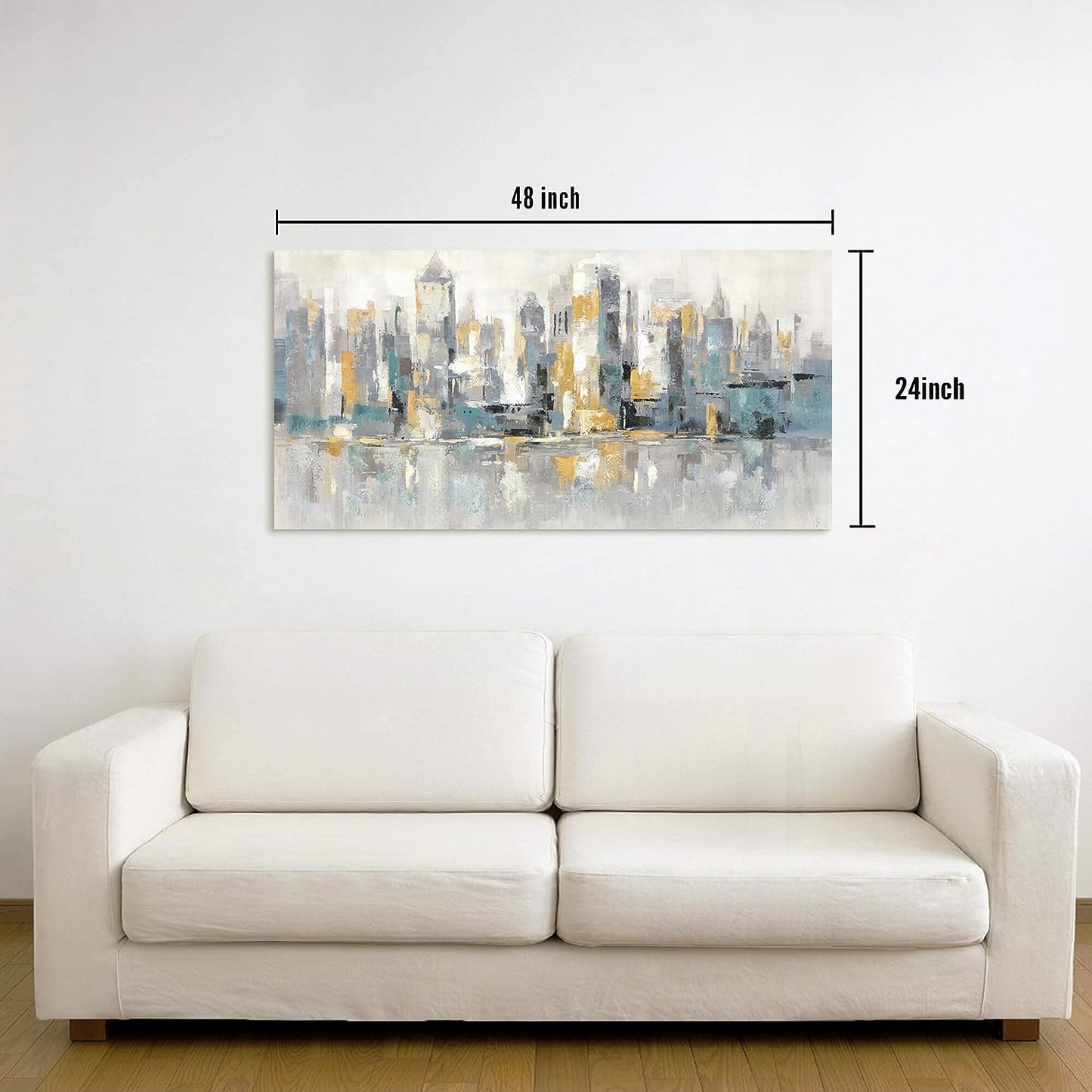 Canvas Wall Art City Painting: Living Room Modern Skyline Cityscape Picture Decor Abstract Urban Landscape Downtown Artwork Contemporary Skyscraper Scene Buildings Print Decor for Bedroom Home