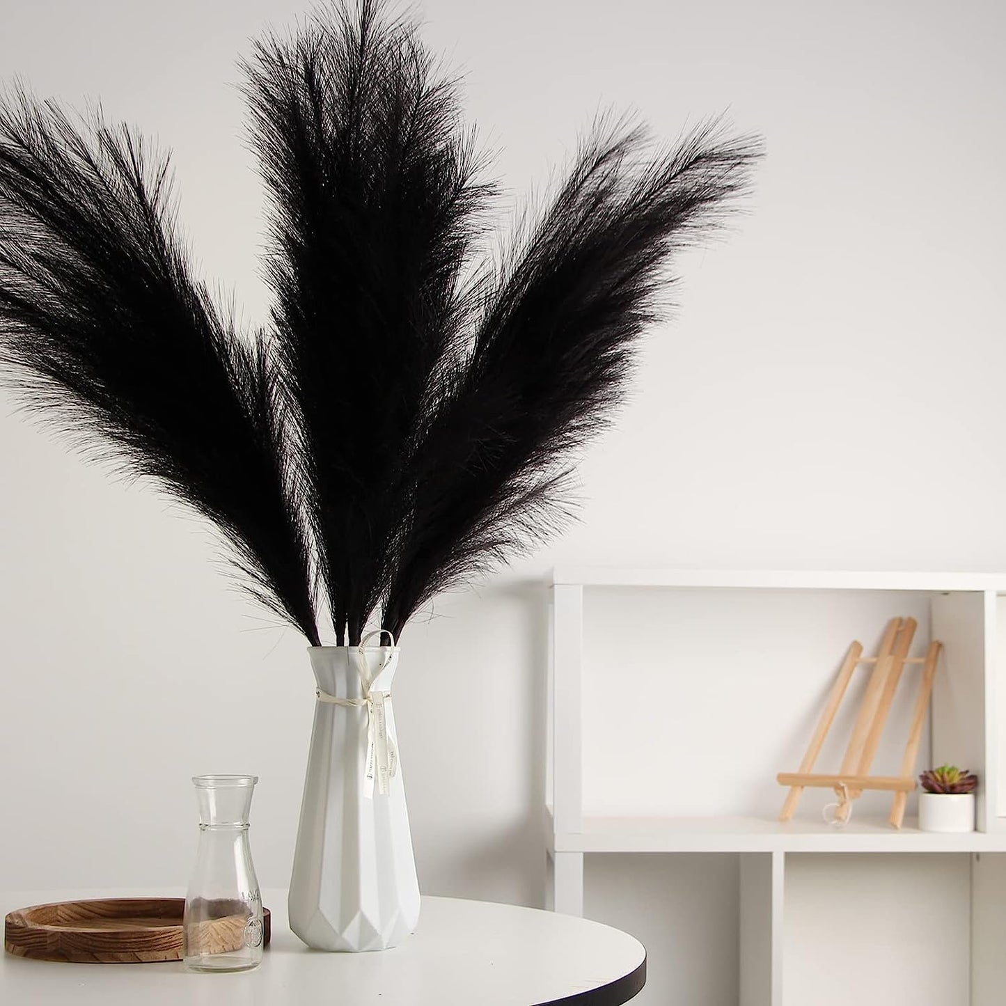 7-Pcs 38"/3.1FT Faux Pampas Grass Large Tall Fluffy Artificial Fake Flower Boho Decor Bulrush Reed Grass for Vase Filler Farmhouse Home Wedding Decor (Black)