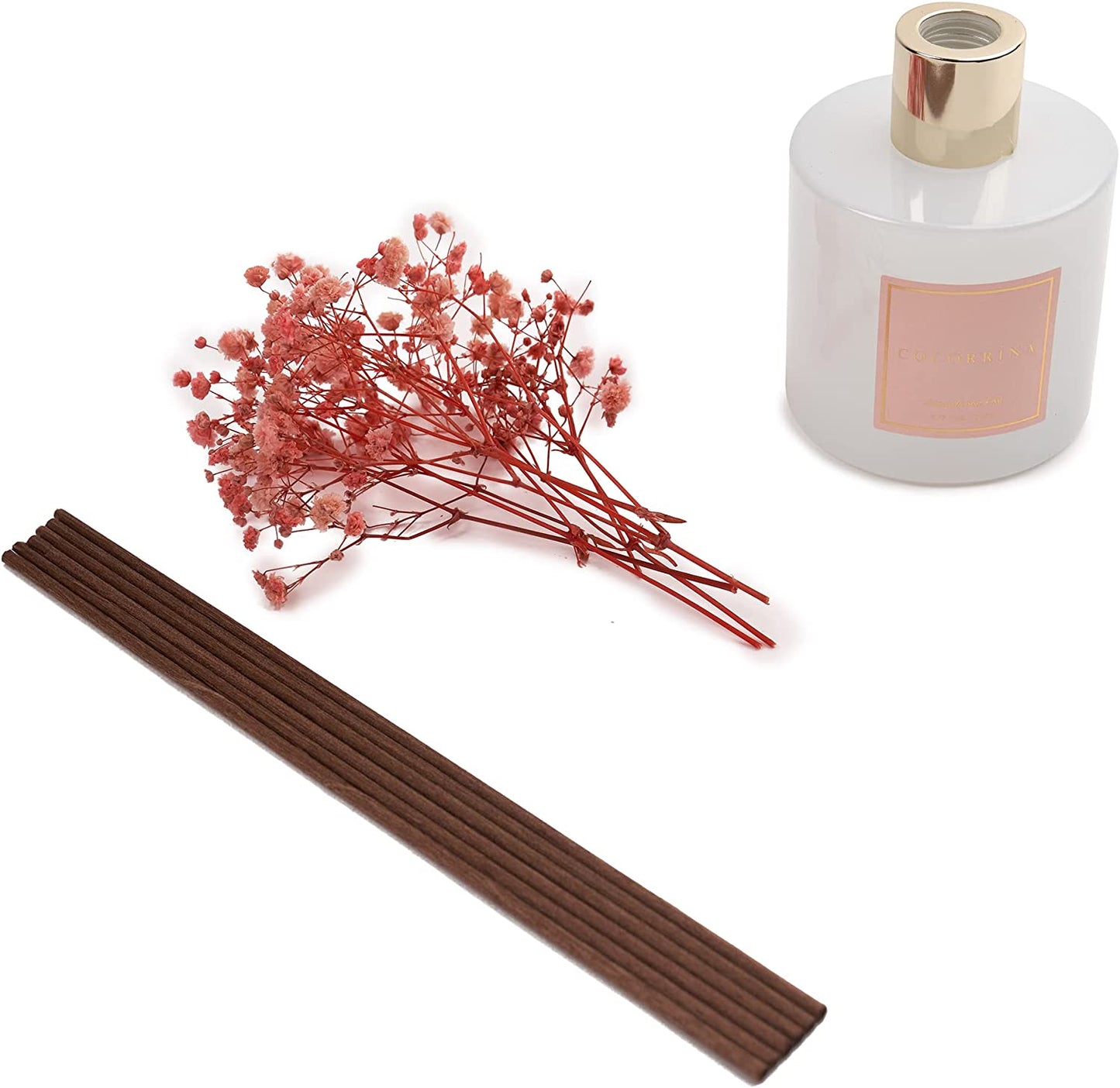 Cocorrína Premium Reed Diffuser Set with Preserved Baby'S Breath & Cotton Stick Sandalwood Rose | 6.7Oz Scent Fragrance Oil Diffuser for Bedroom Bathroom Living Room Home Décor