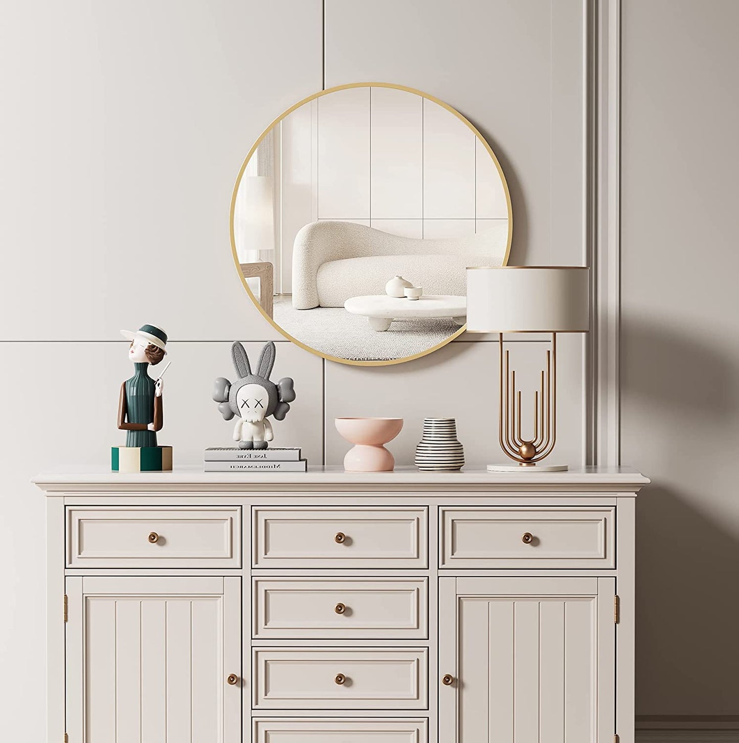 24 Inch round Mirror Gold Circle Wall Mirror Bathroom Vanity Mirror Brushed Gold Metal Frame Mirror Modern Circular Mirror for Entryway Living Room Bedroom