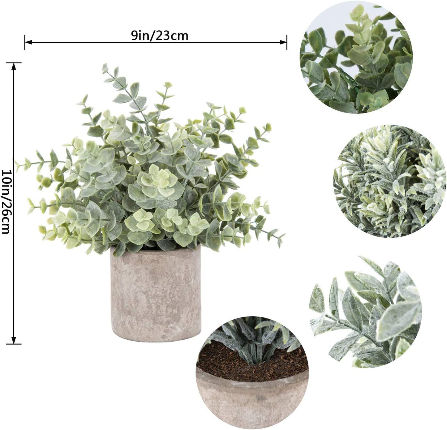 3 Pack Mini Potted Fake Plants Artificial Plastic Eucalyptus Plants for Home Office Desk Farmhouse Room Decor
