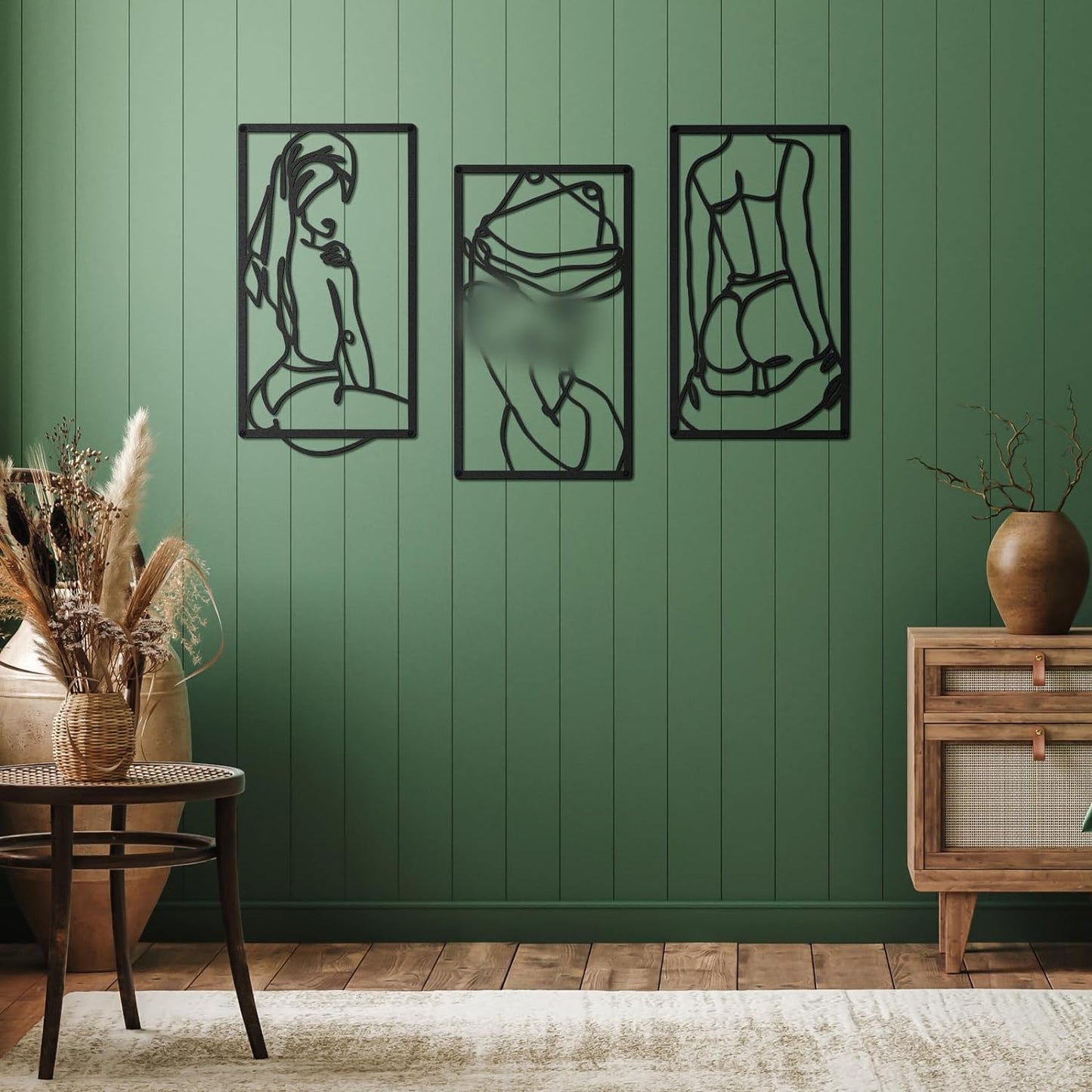 3 Pcs Modern Minimalist Wall Decor Abstract Line Art Wall Decor Woman Body Shape Art Print Decor Line Drawing Metal Wall Art for Living Room Bedroom Wall (Black,Classic Style)