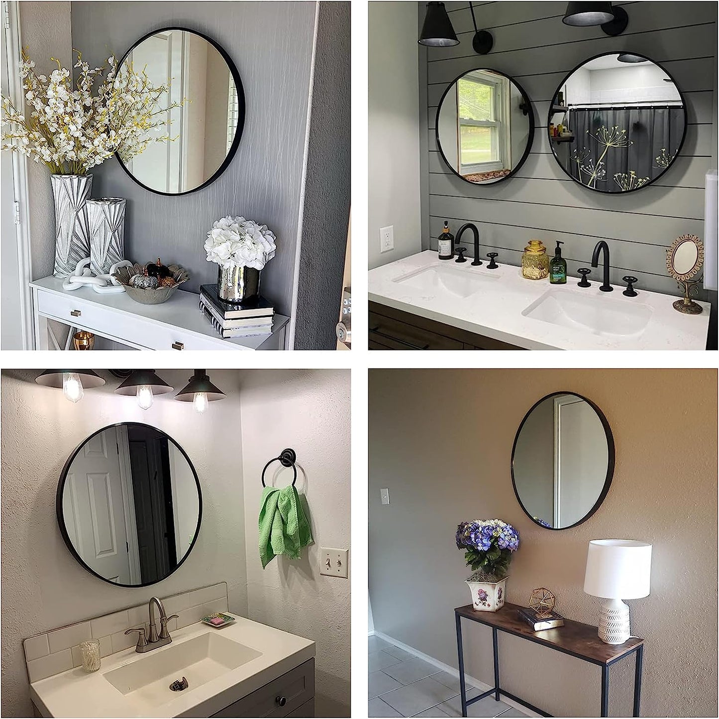 round Mirror, Black round Mirror 24 Inch, round Wall Mirror Metal Frame, round Bathroom Mirror, Circle Mirrors for Wall, Living Room, Bedroom, Vanity, Entryway, Hallway.