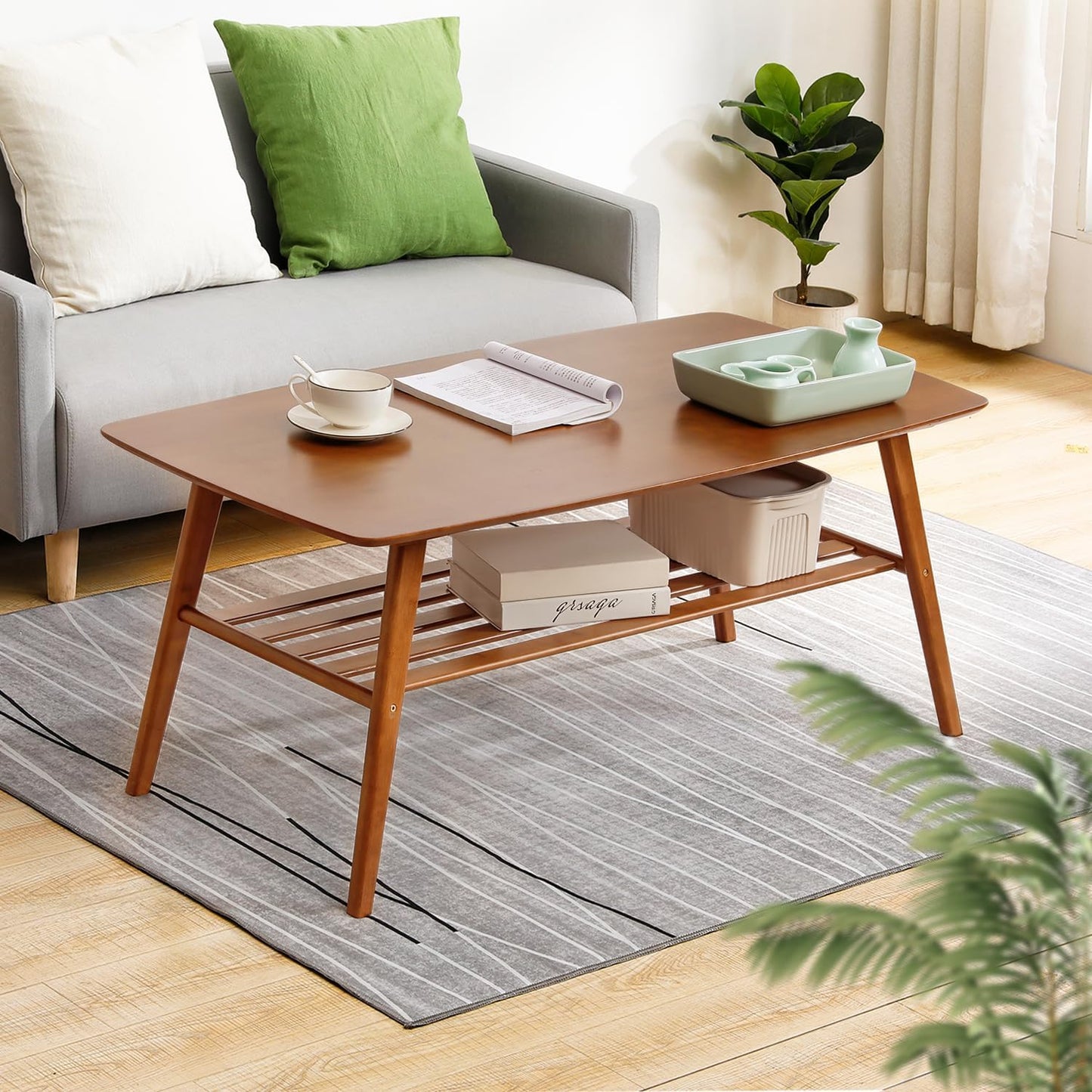 Mid-Century Coffee Tea Center Table with Storage Shelf for Living Room Dining Room - Stylish and Durable Coffee and Tea Center Table with Storage, Home Accent Furniture