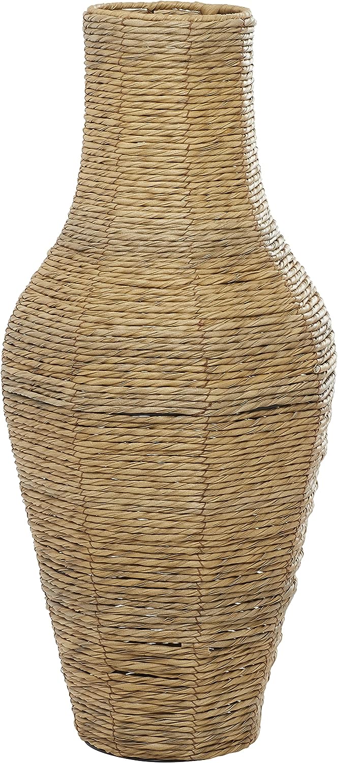 Faux Seagrass Handmade Tall Woven Floor Vase, 12" X 12" X 28", Brown