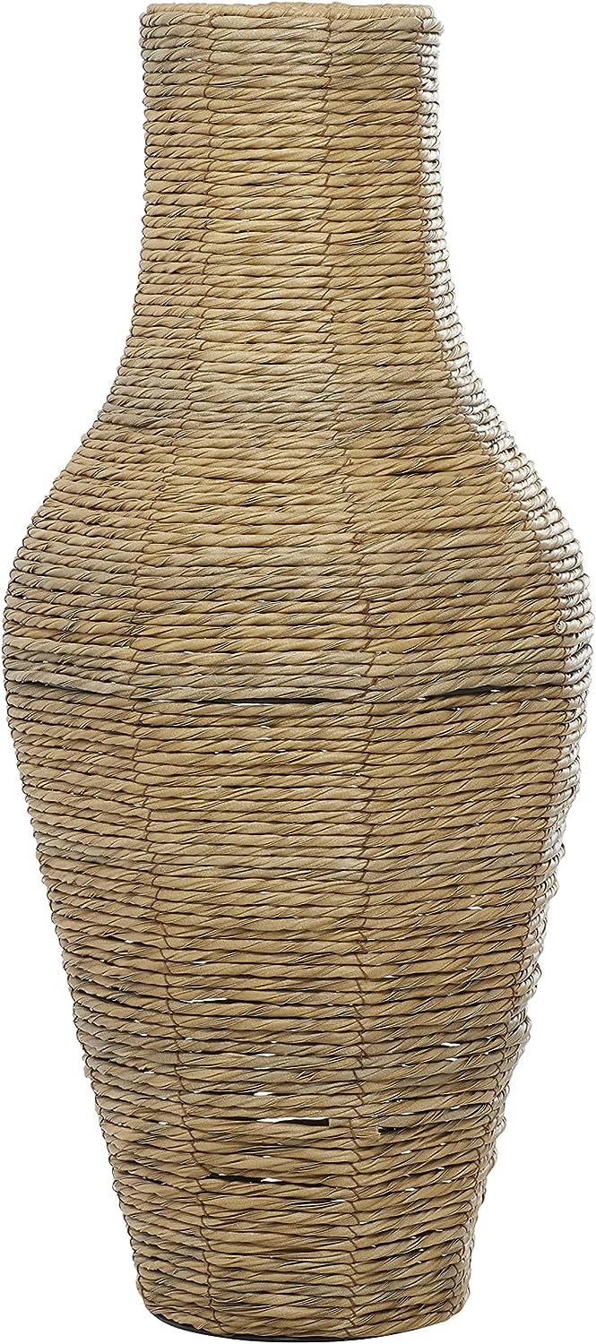 Faux Seagrass Handmade Tall Woven Floor Vase, 12" X 12" X 28", Brown