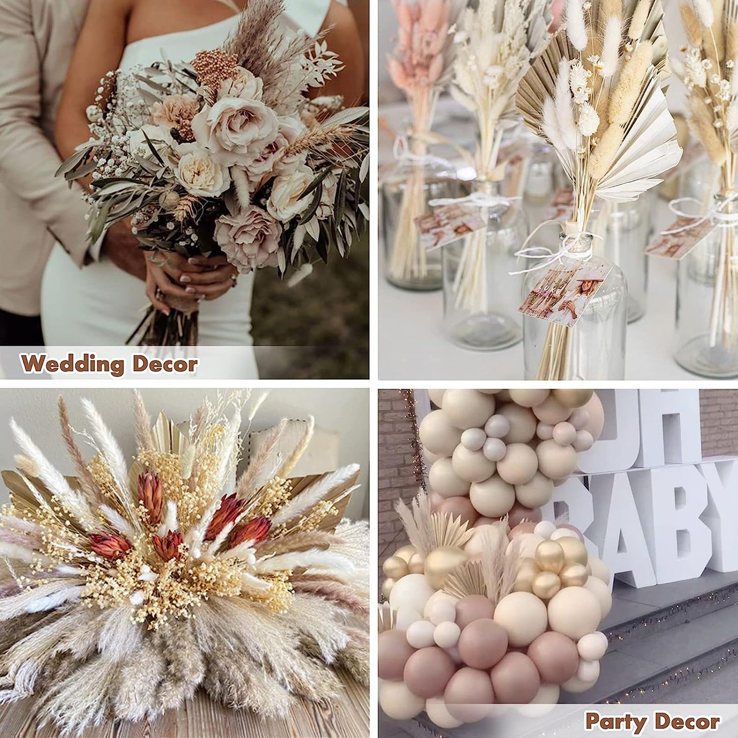 87PCS Dried Pampas Grass Decor, Home Boho Decor Bouquet 17Inch Dried Flowers for Wedding Floral Arrangements, Rustic Farmhouse Decor, Party Decor