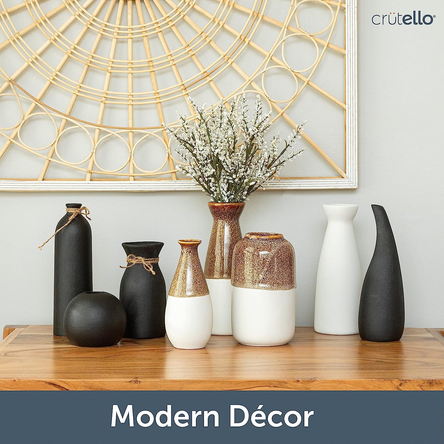 Ceramic Vase Set, Black and White Vase, Black Vases Home Decor, White and Black Ceramic Vase, Midcentury Modern Decor for Home, Mantles, Bud Flowers, Bookshelves, Tables, Entryways