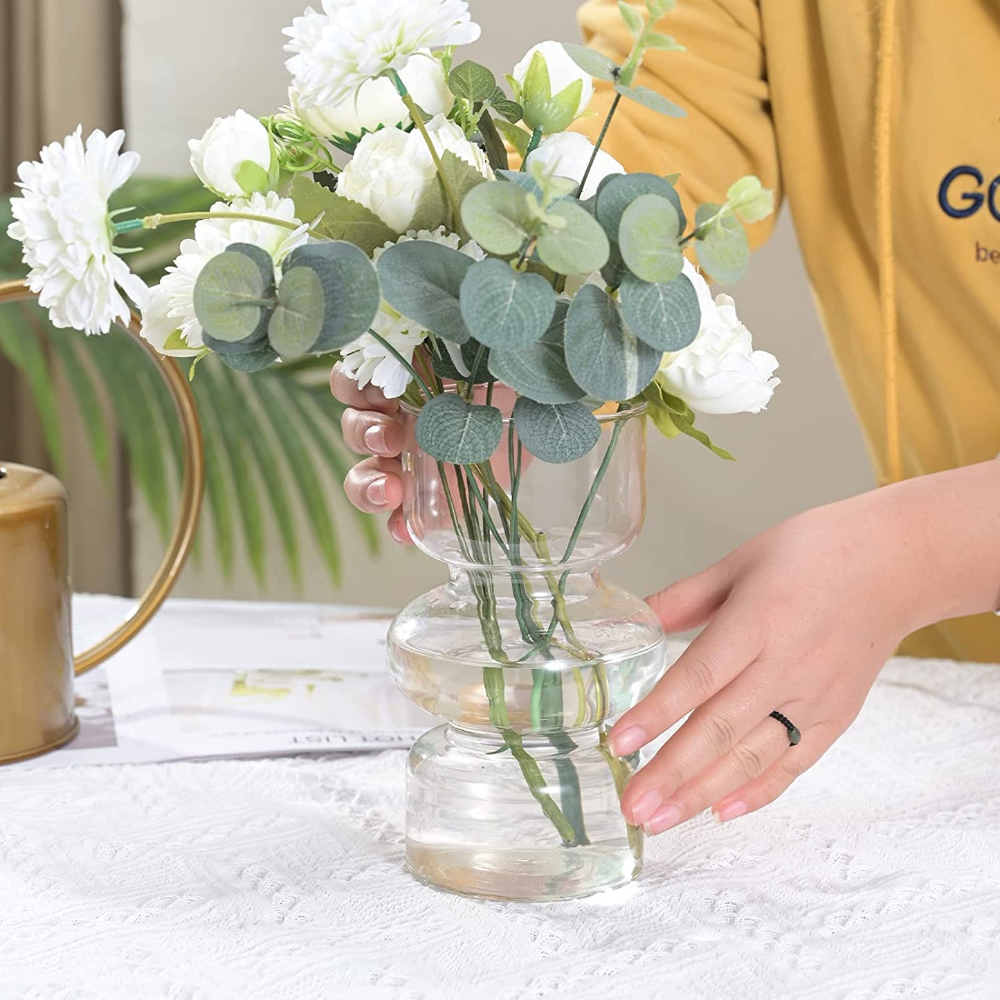 Clear Vases for Decor, 7 Inch Glass Vase Hydroponic Flower Vases Decorative for Home Décor, Modern Geometric Transparent Glass Vase for Living Room Wedding Centerpieces Office Table (Clear)
