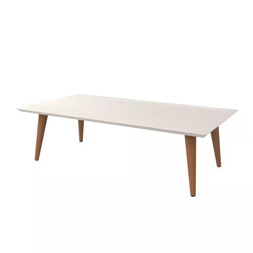 Utopia 41 In. Off-White/Maple Cream Large Rectangle Wood Coffee Table with Splayed Legs
