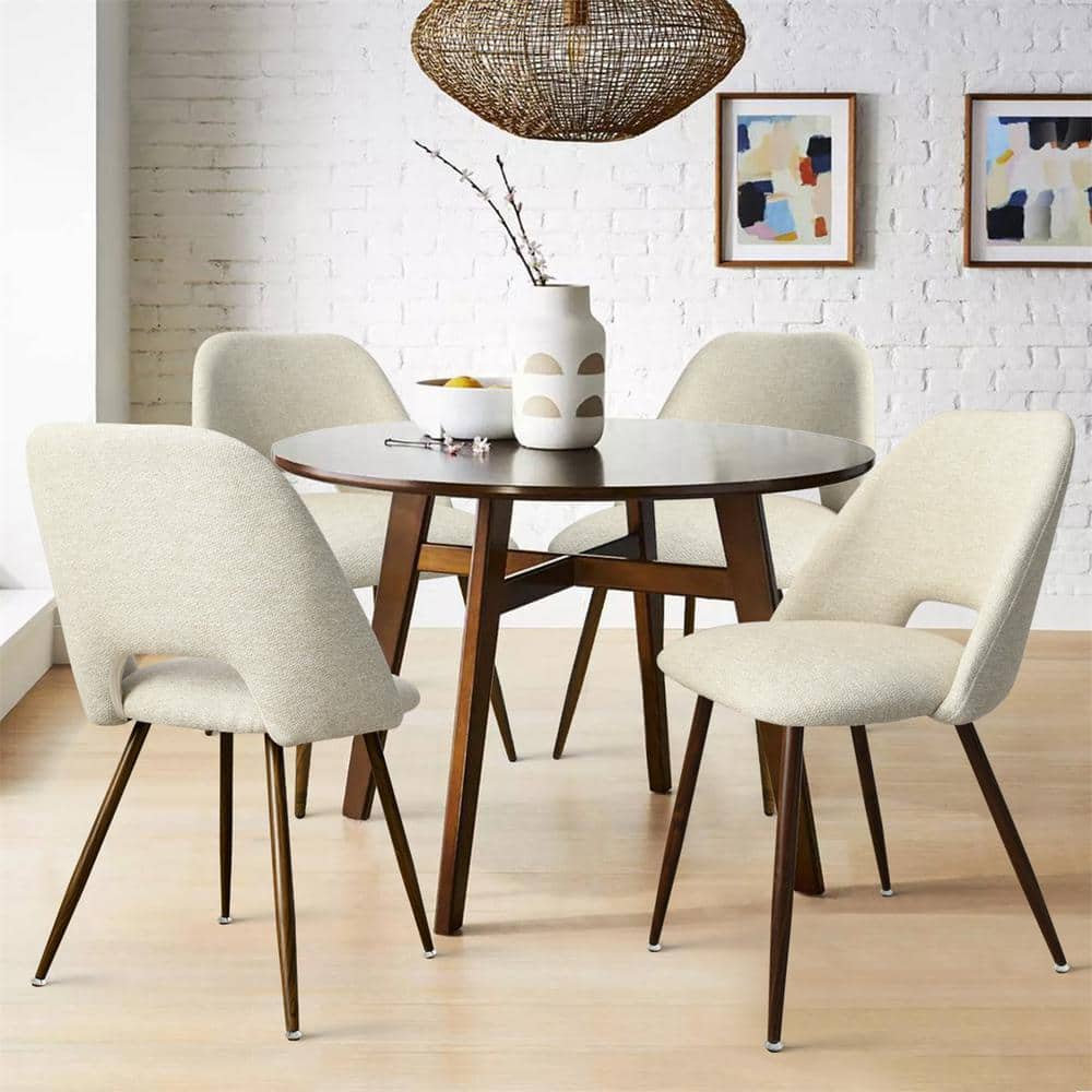 Upholstered Modern Cutout Back Dining Chair with Walnut Leg (Set of 4)