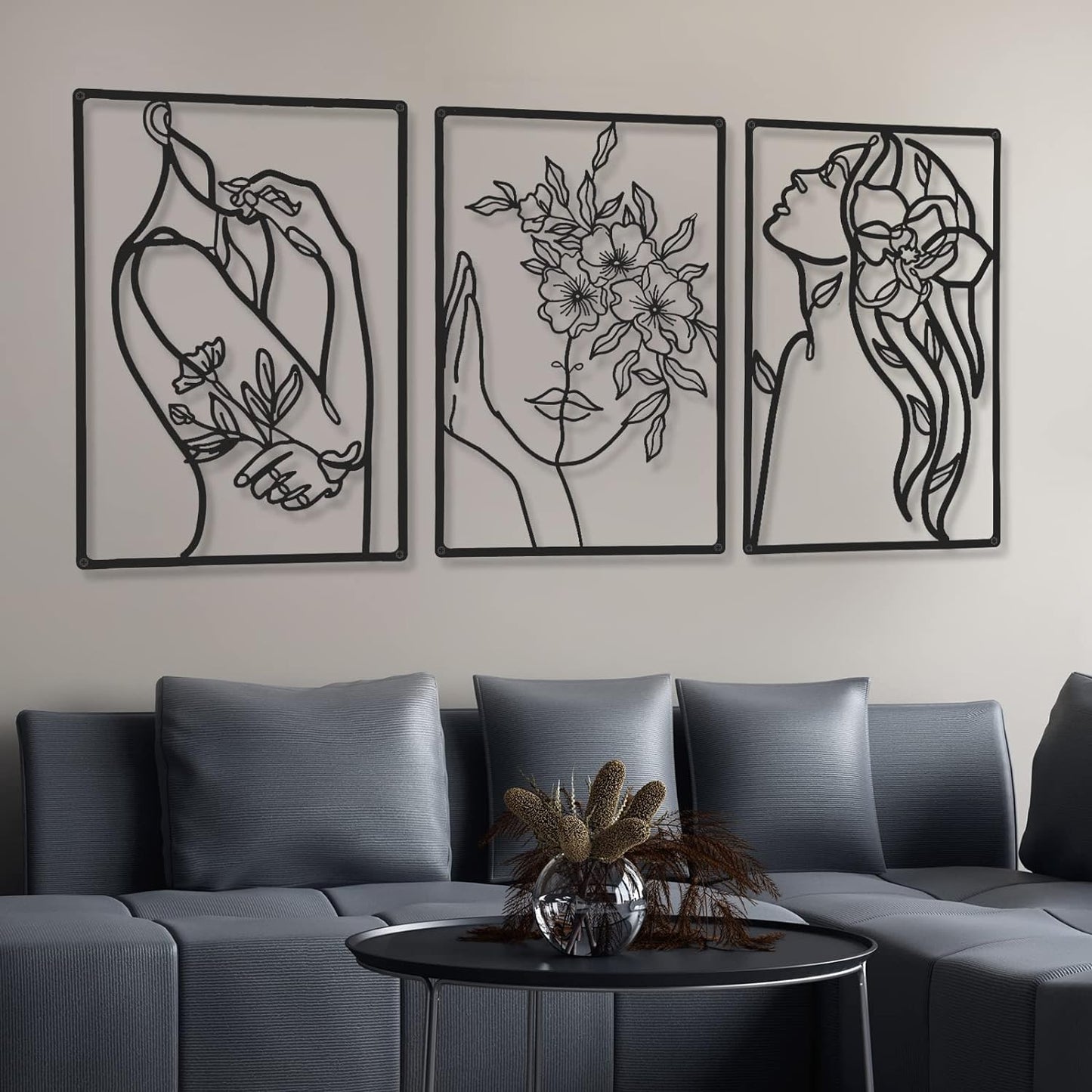 6 Pieces Black Metal Wall Decor Modern Minimalist Abstract Woman Wall Art Aesthetic Female Wall Sculpture Line Drawing Hanging Art Minimalist Decor for Kitchen Bedroom Bathroom Living Room Wall Decor