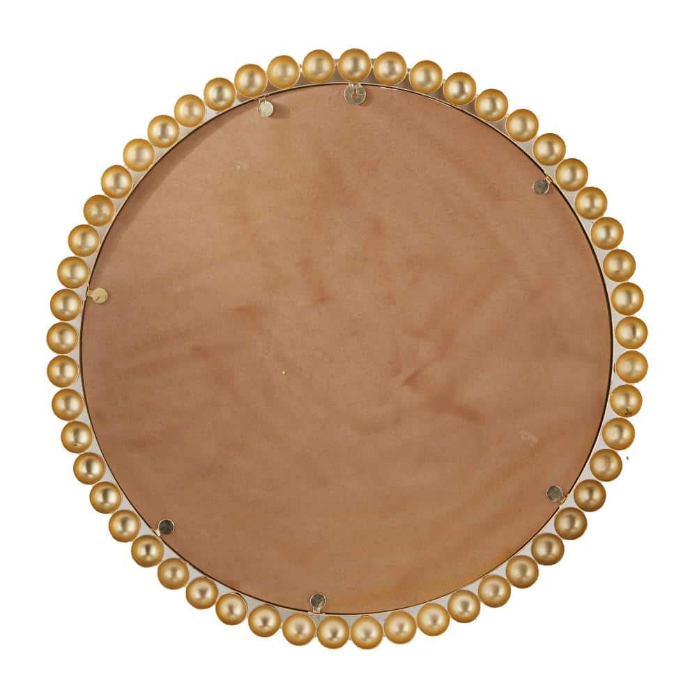 36 In. X 36 In. round Framed Gold Wall Mirror with Bead Detailing