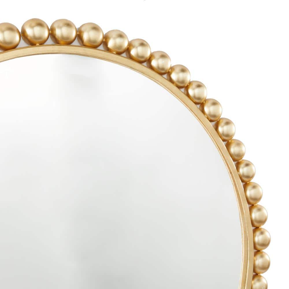 36 In. X 36 In. round Framed Gold Wall Mirror with Bead Detailing