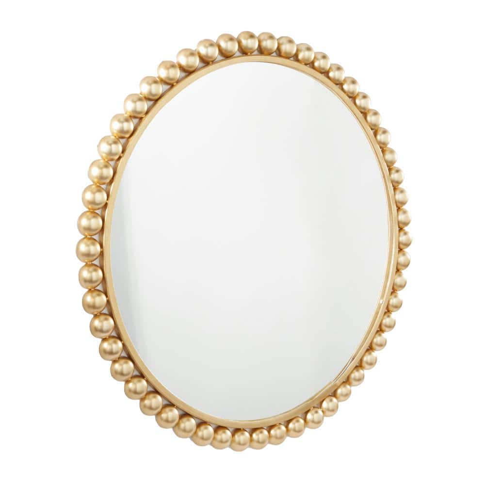 36 In. X 36 In. round Framed Gold Wall Mirror with Bead Detailing