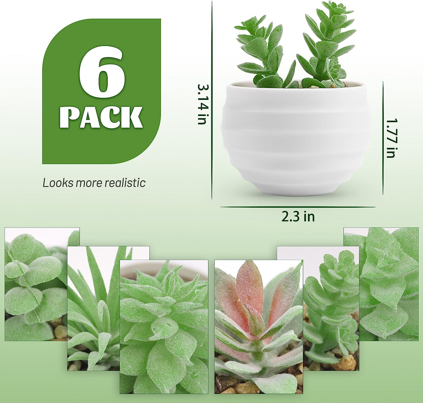 Set of 6 Succulents Plants Artificial in Pots Small Fake Plants for Bedroom Aesthetic Living Room Office Shelf Bathroom Decor