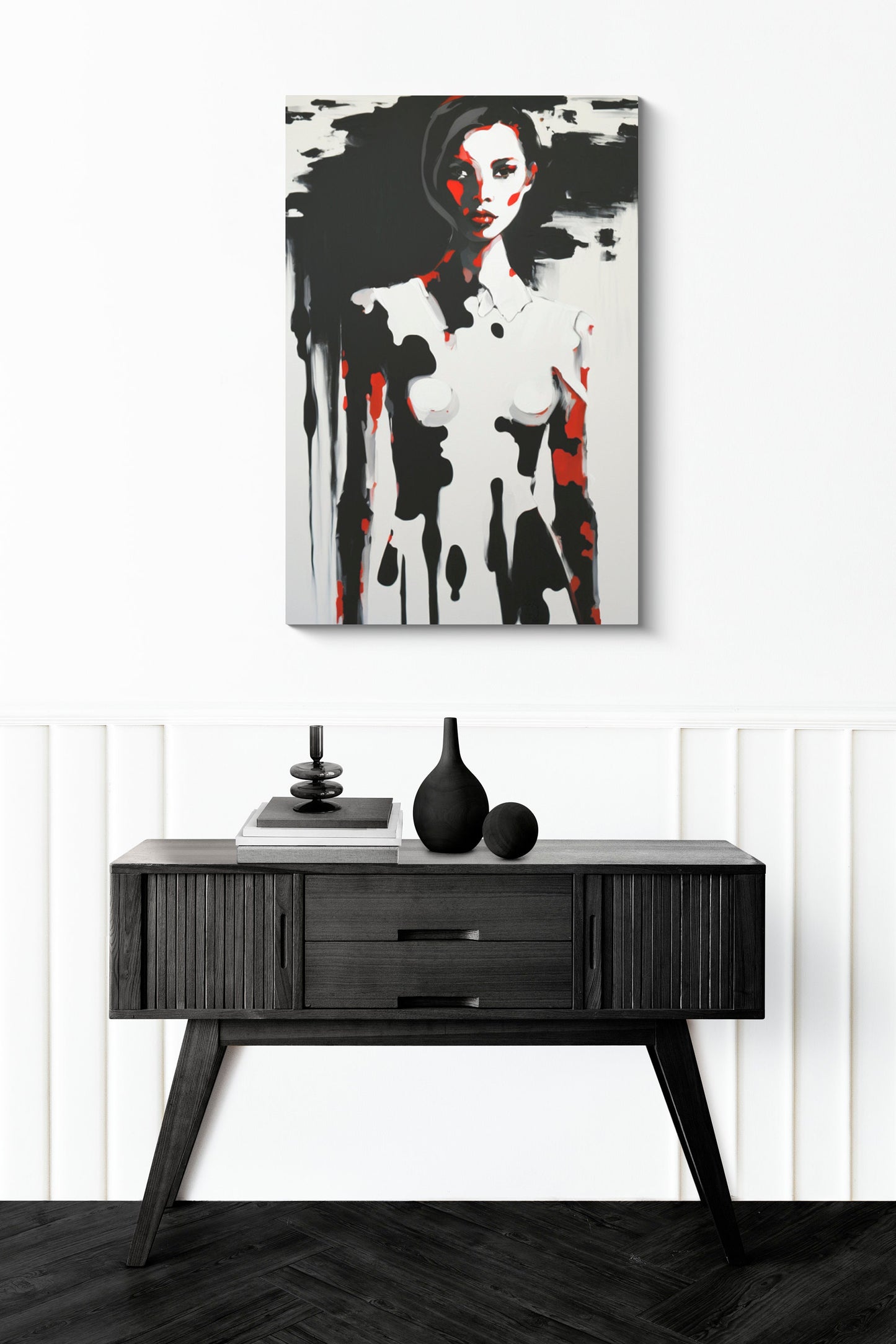 Charlie - Canvas Painting / Abstract Painting / Figurative Art / Canvas Gallery Wraps / Black / Red