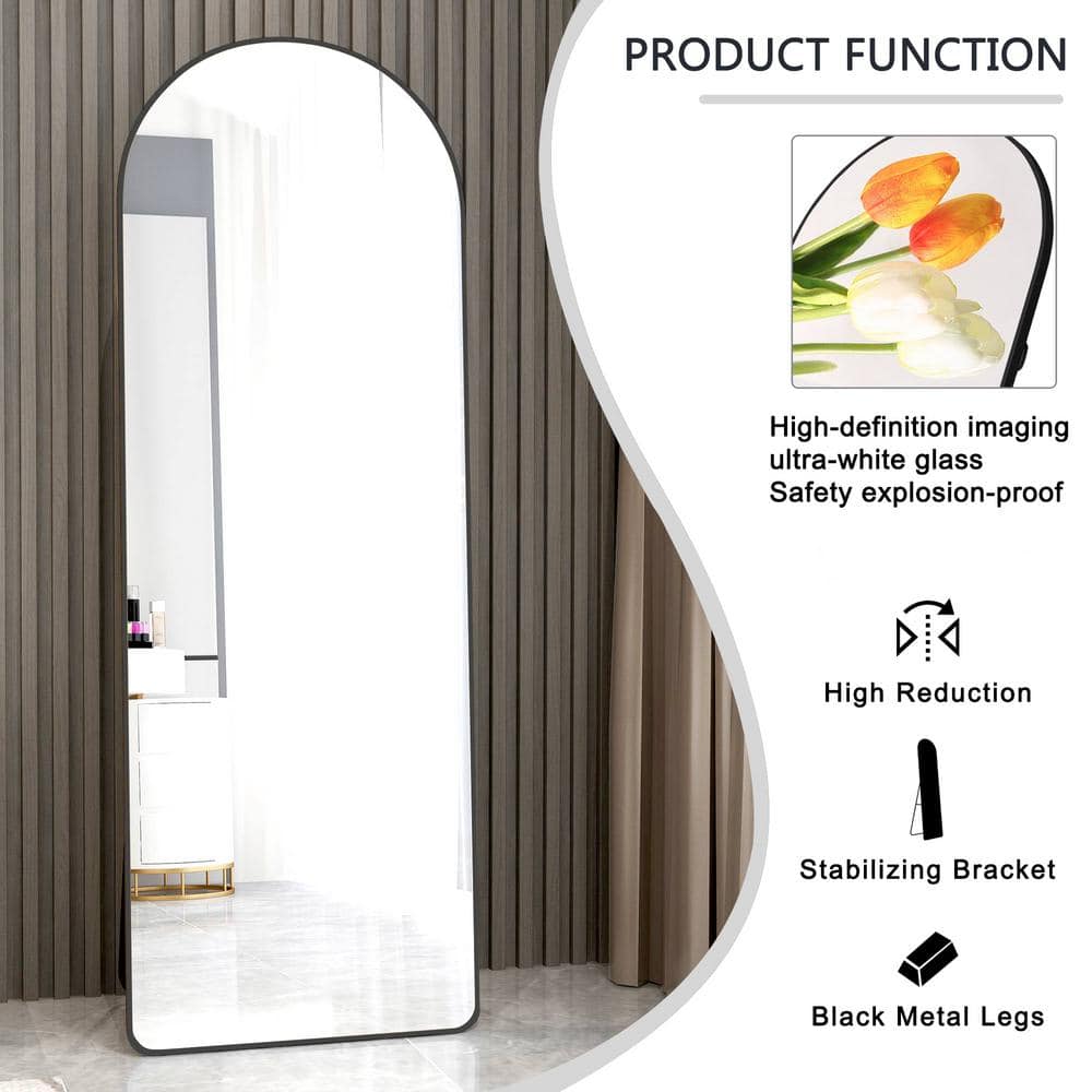 23 In. W X 65 In. H Black Aluminum Alloy Metal Frame Arched Full-Length Floor Mounted Mirror, Wall Mounted Mirror