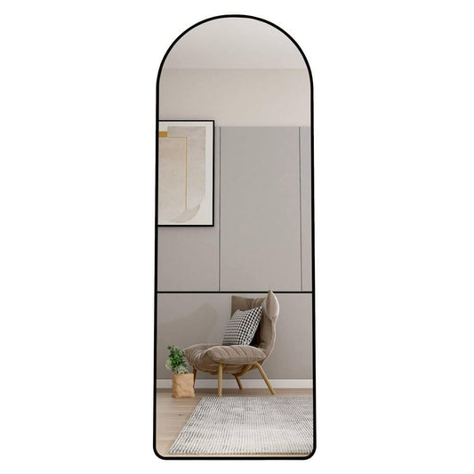 23 In. W X 65 In. H Black Aluminum Alloy Metal Frame Arched Full-Length Floor Mounted Mirror, Wall Mounted Mirror