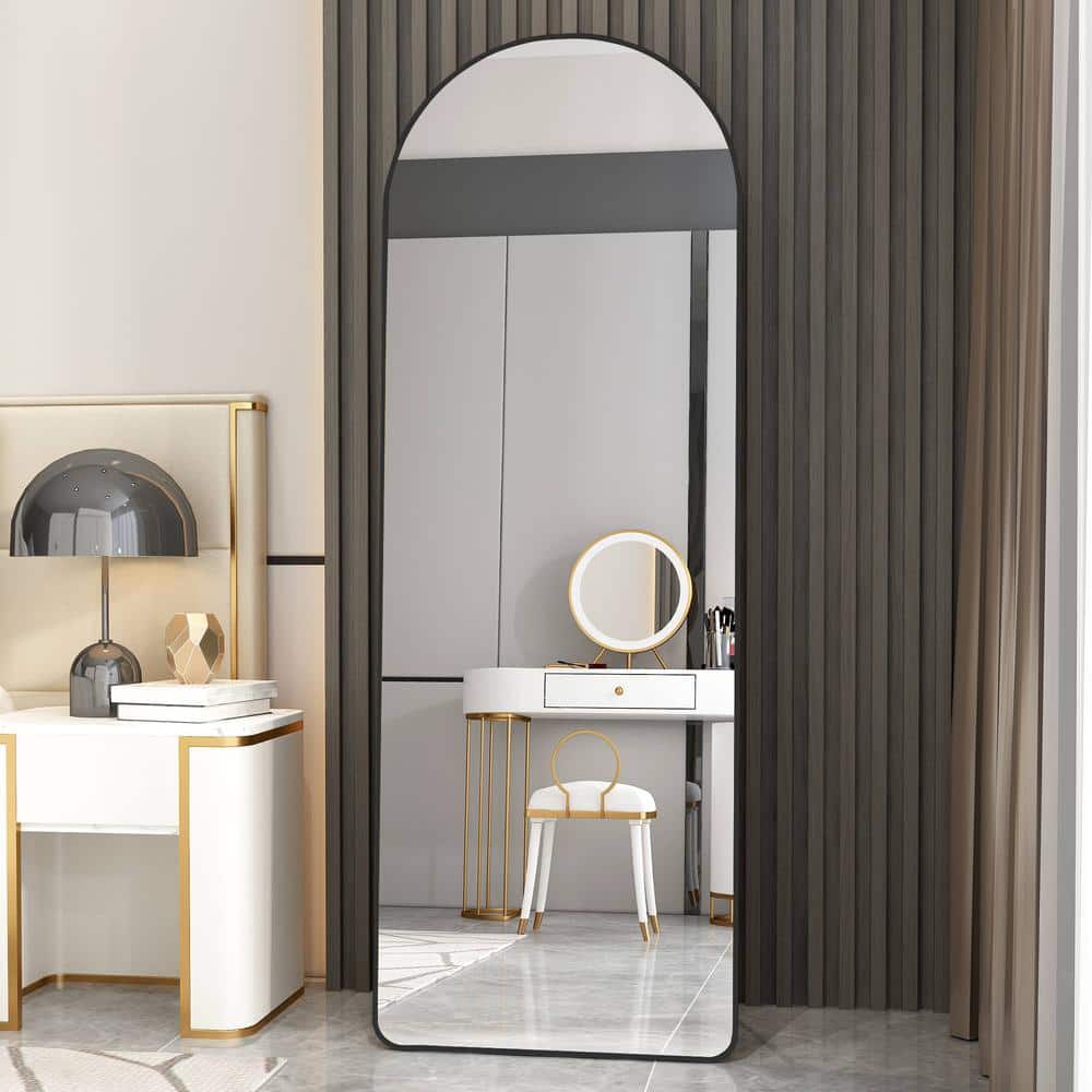 23 In. W X 65 In. H Black Aluminum Alloy Metal Frame Arched Full-Length Floor Mounted Mirror, Wall Mounted Mirror