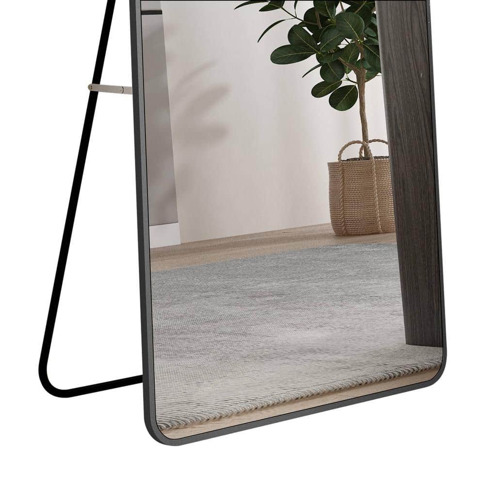 23 In. W X 65 In. H Black Aluminum Alloy Metal Frame Arched Full-Length Floor Mounted Mirror, Wall Mounted Mirror