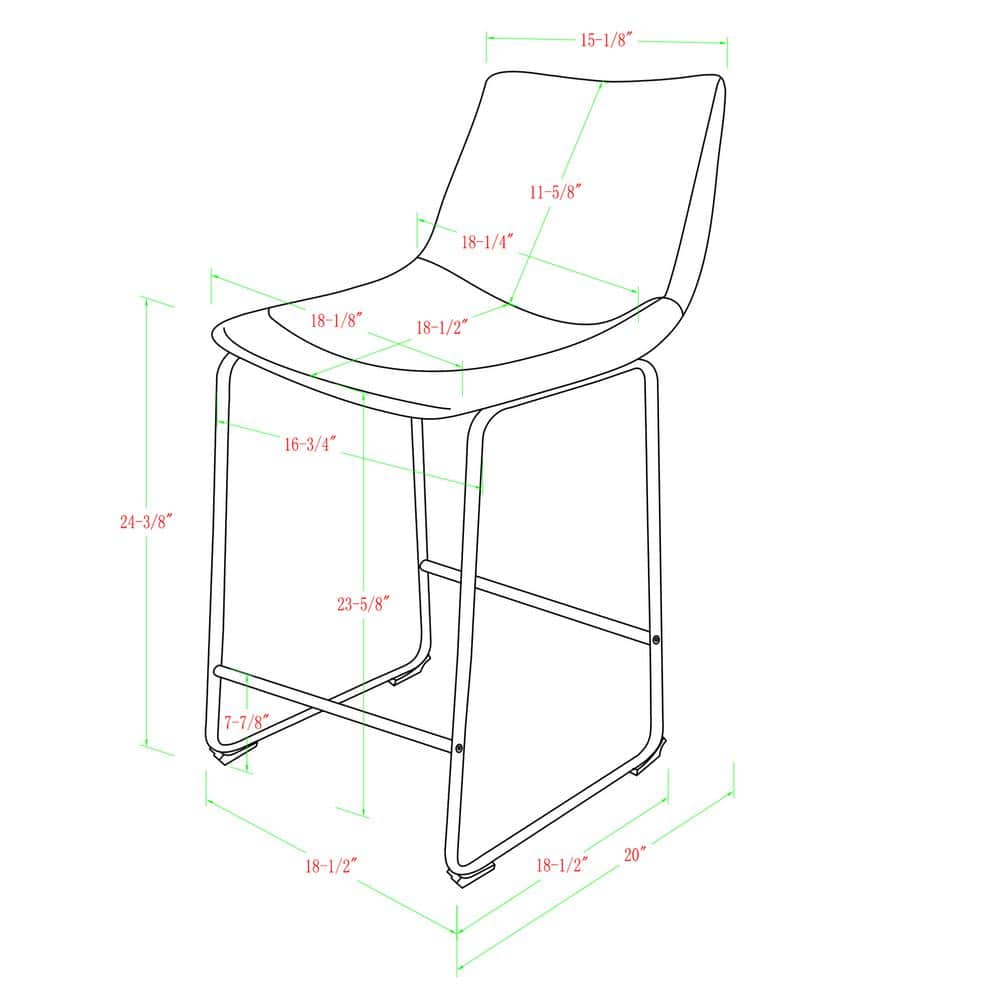 Wasatch 24 In. Whiskey Brown Low Back Metal Frame Counter Height Bar Stool with Faux Leather Seat (Set of 2)