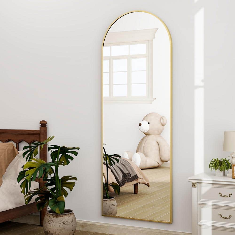 20 In. W X 64 In. H Arched Gold Modern Aluminum Alloy Framed Full Length Mirror Floor Mirror