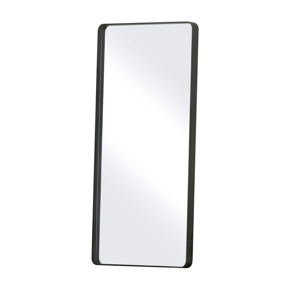 24 In. W X 71 In. H Rectangular Modern Black Aluminum Framed Rounded Full Length Mirror