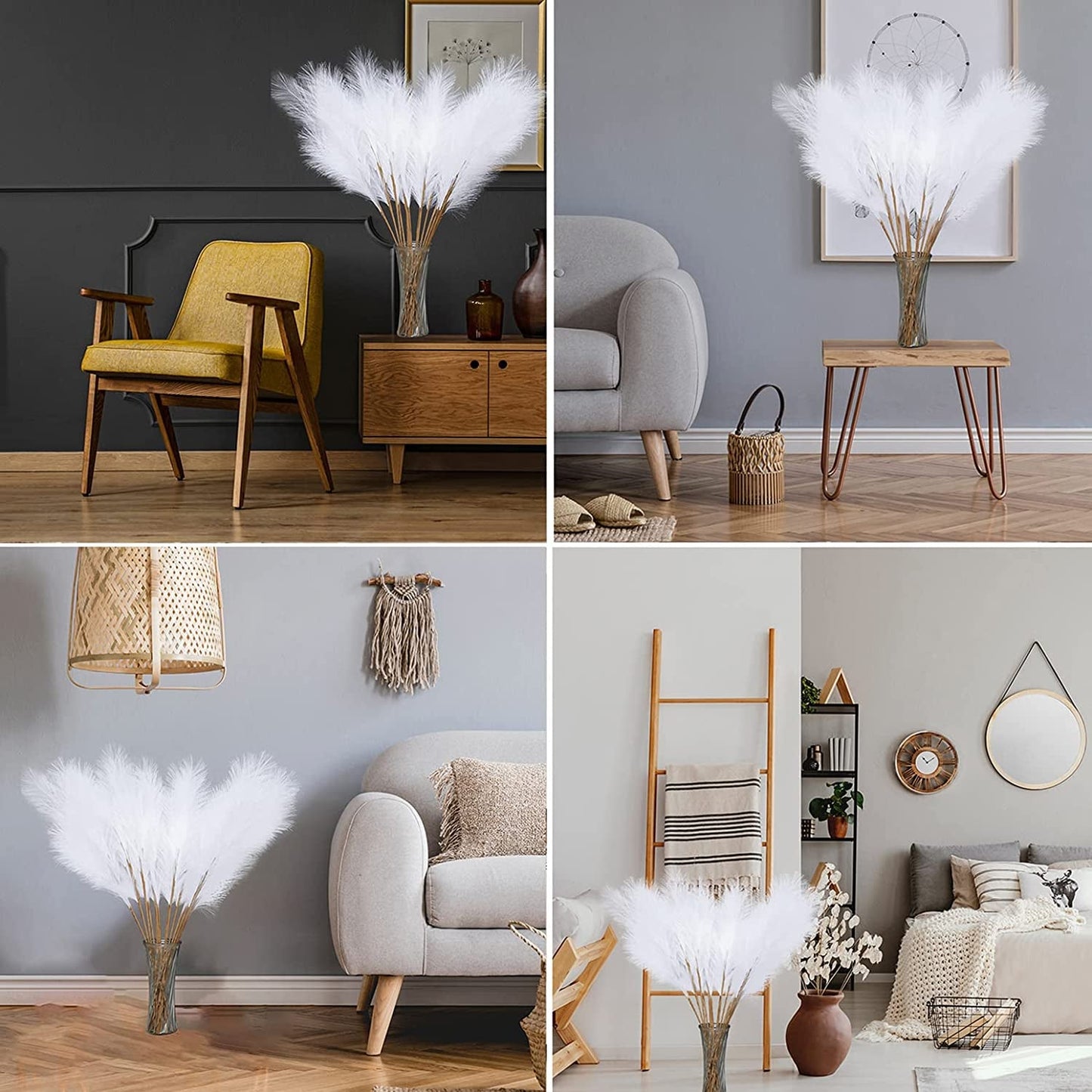 8 PCS Faux Pampas Grass Decor 38"/3.1FT Tall Fake Pompas Floral Large Artificial Pompous Grass Branches Plants for Floor Vase Filler Home Boho Decor (White)