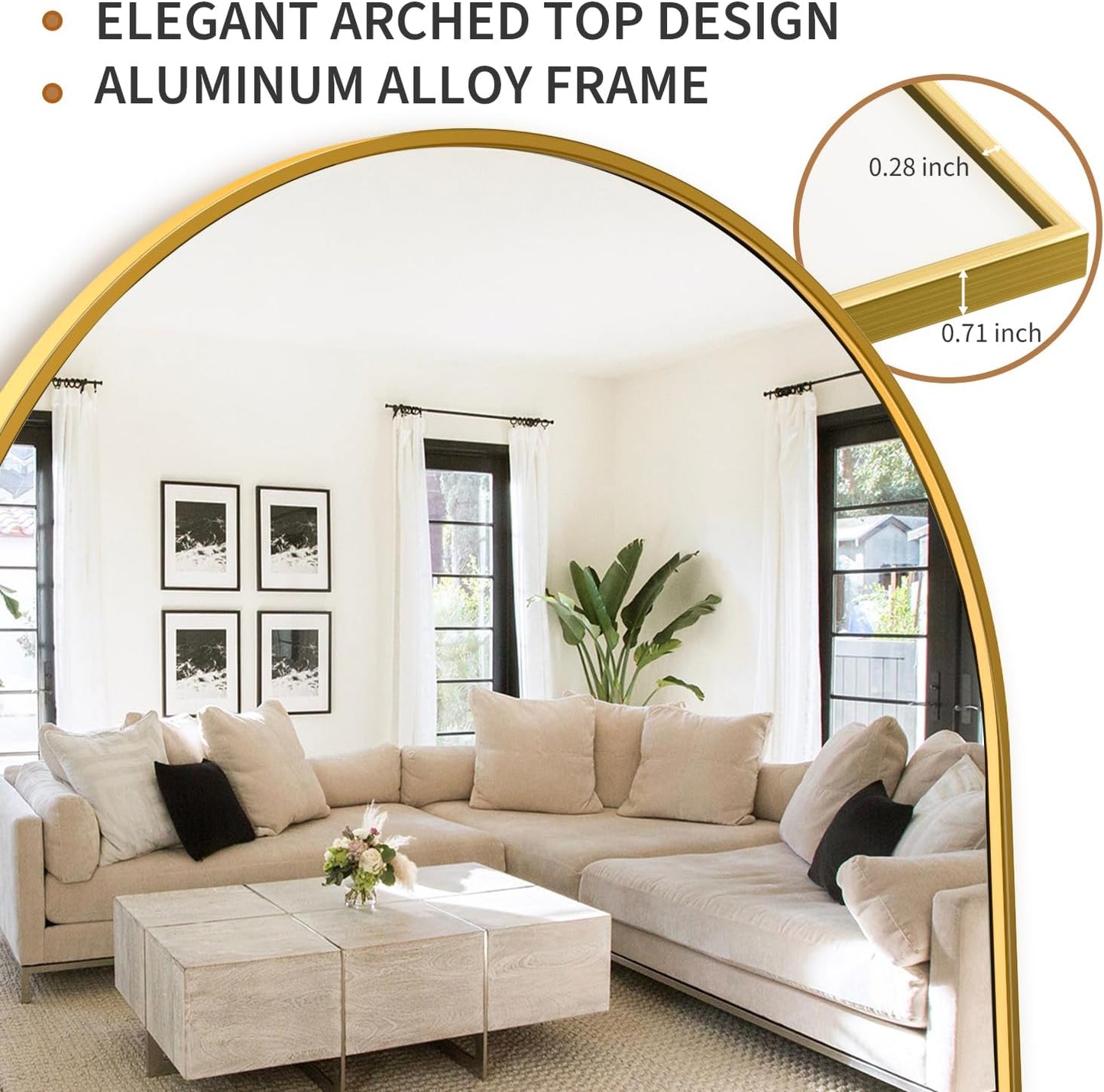Arched Full Length Mirror, 58"X18" Arched Floor Mirror, Glassless Mirror Full Length with Stand, Floor Mirror Freestanding, Wall Mounted Mirror for Bedroom Living Room, Gold